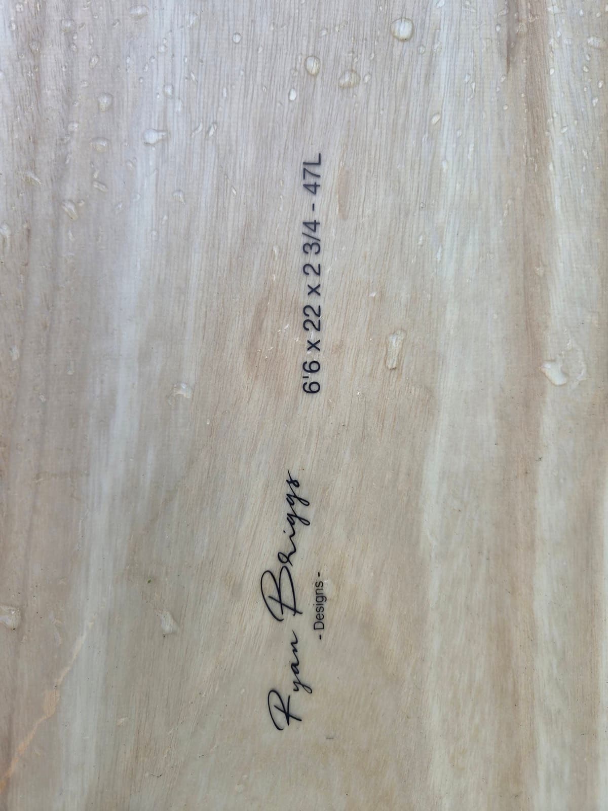Ryan Briggs 6'6 surfboard dimensions — 6'6 x 22 x 2¾, 47L
